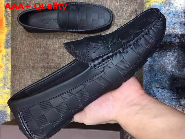 Louis Vuitton Men Loafer Shoes Black Damier Embossed Calf Leather Replica