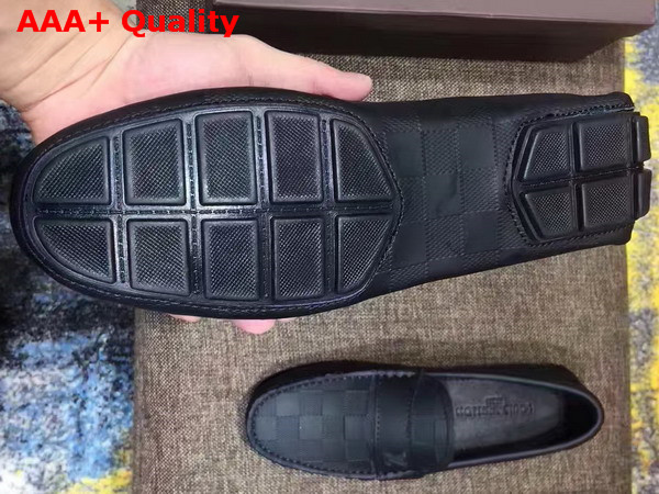 Louis Vuitton Men Loafer Shoes Black Damier Embossed Calf Leather Replica