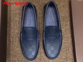 Louis Vuitton Men Loafer Shoes Navy Blue Damier Embossed Calf Leather Replica