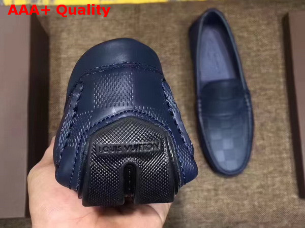 Louis Vuitton Men Loafer Shoes Navy Blue Damier Embossed Calf Leather Replica