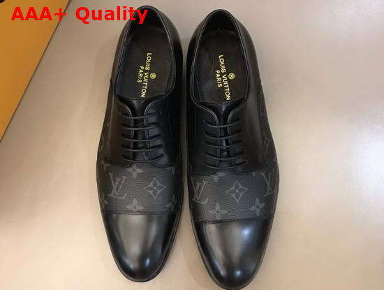 Louis Vuitton Mens Derby in Black Glazed Calf Leather and Monogram Eclipse Canvas Replica