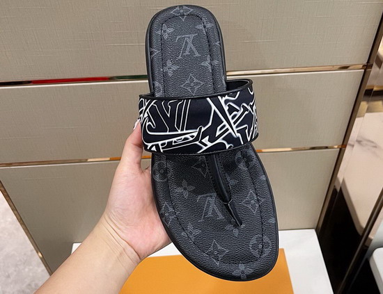 Louis Vuitton Mens Flat Thong Monogram Eclipse Canvas Replica