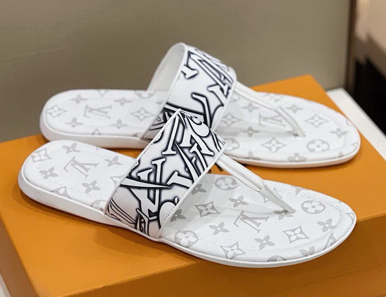 Louis Vuitton Mens Flat Thong White Monogram Replica