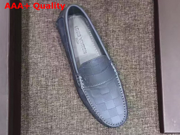 Louis Vuitton Mens Loafer Shoes Grey Damier Embossed Calf Leather Replica