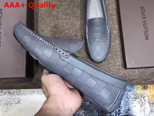 Louis Vuitton Mens Loafer Shoes Grey Damier Embossed Calf Leather Replica