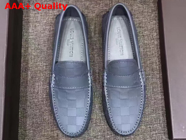 Louis Vuitton Mens Loafer Shoes Grey Damier Embossed Calf Leather Replica