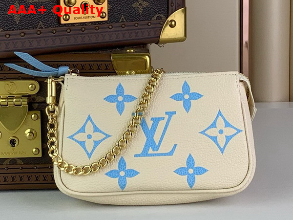 Louis Vuitton Mini Pochette Accessoires Beige and Blue Monogram Empreinte Leather Replica