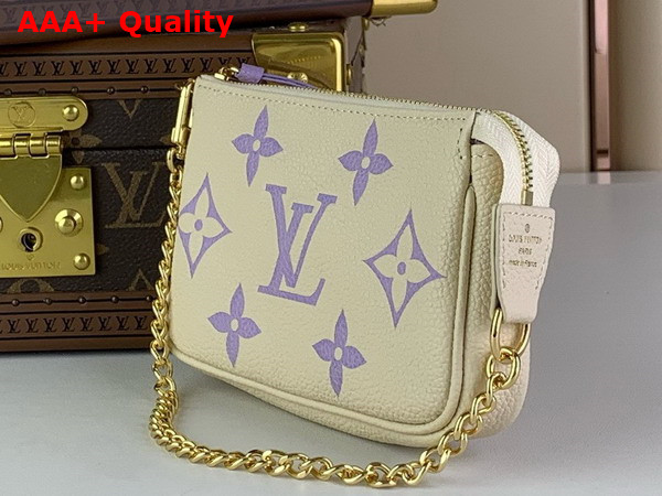 Louis Vuitton Mini Pochette Accessoires Beige and Lilac Monogram Empreinte Leather Replica