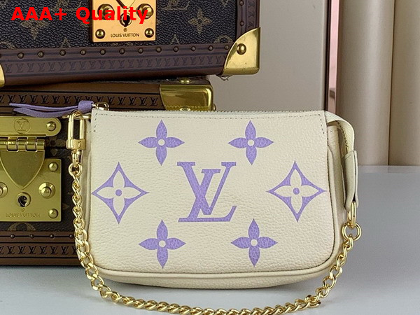 Louis Vuitton Mini Pochette Accessoires Beige and Lilac Monogram Empreinte Leather Replica