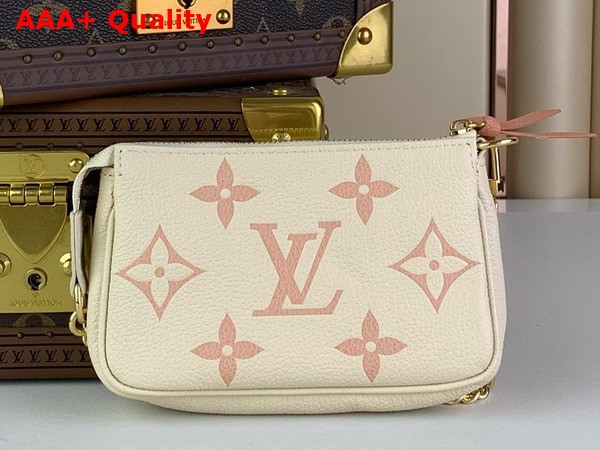 Louis Vuitton Mini Pochette Accessoires Beige and Pink Monogram Empreinte Leather Replica