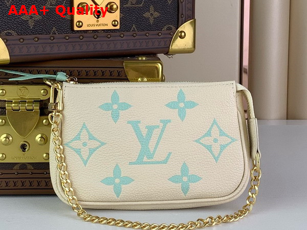 Louis Vuitton Mini Pochette Accessoires Beige and Turquoise Monogram Empreinte Leather Replica