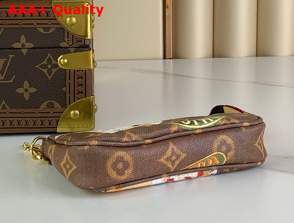 Louis Vuitton Mini Pochette Accessoires in Monogram Coated Canvas Decorated with Vintage Travel Stickers Replica