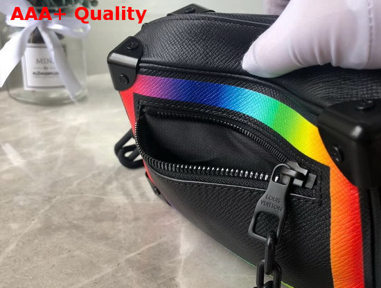 Louis Vuitton Mini Soft Trunk in Black Taiga Leather with a Rainbow Colored Details M30351 Replica