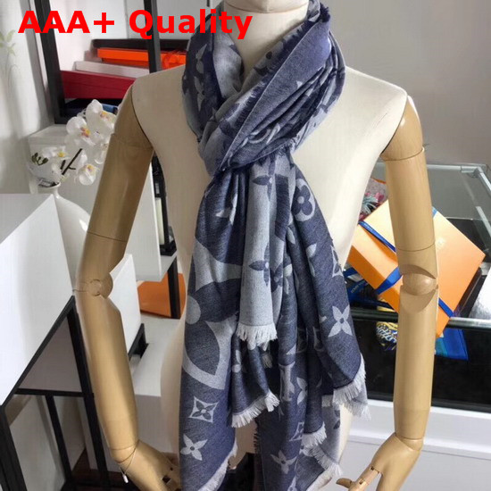 Louis Vuitton Monogram Cashmere Stole in Denim Blue Replica