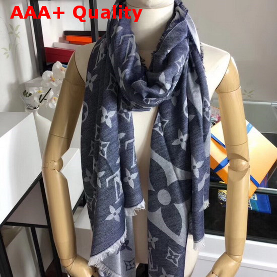 Louis Vuitton Monogram Cashmere Stole in Denim Blue Replica