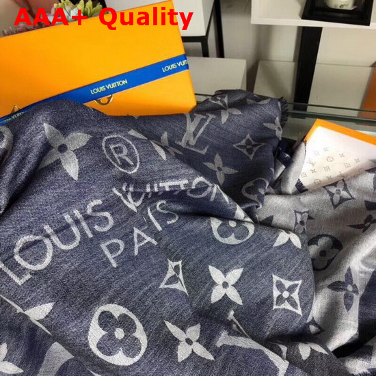 Louis Vuitton Monogram Cashmere Stole in Denim Blue Replica