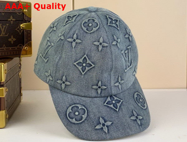 Louis Vuitton Monogram Washed Denim Cap in Blue Denim M7156L Replica