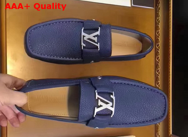 Louis Vuitton Monte Carlo Car Shoes in Navy Blue Grained Calf Leather 812650 Replica