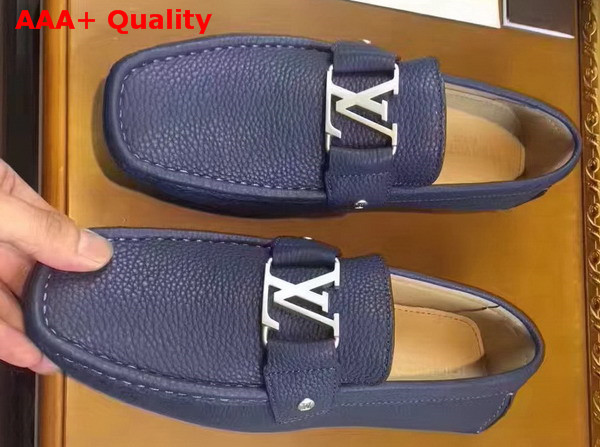 Louis Vuitton Monte Carlo Car Shoes in Navy Blue Grained Calf Leather 812650 Replica