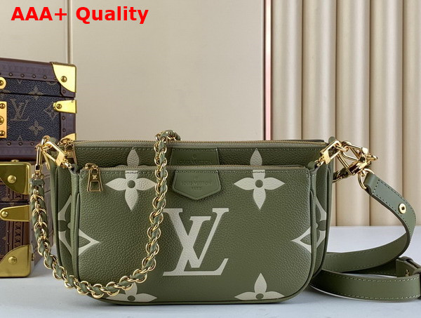 Louis Vuitton Multi Pochette Accessoires Cross Body Bag in Khaki Monogram Empreinte Leather Replica