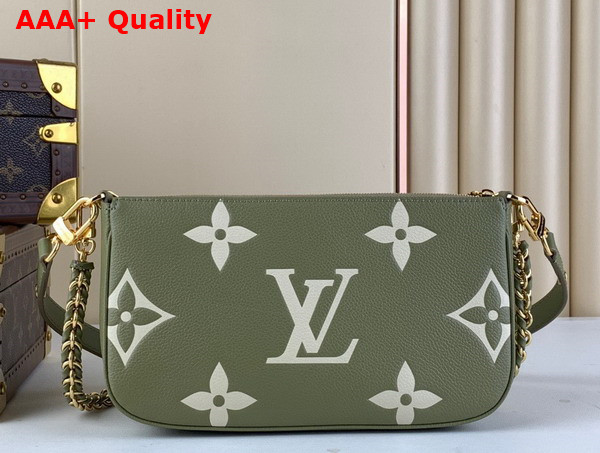 Louis Vuitton Multi Pochette Accessoires Cross Body Bag in Khaki Monogram Empreinte Leather Replica