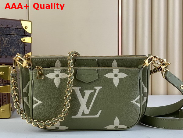 Louis Vuitton Multi Pochette Accessoires Cross Body Bag in Khaki Monogram Empreinte Leather Replica