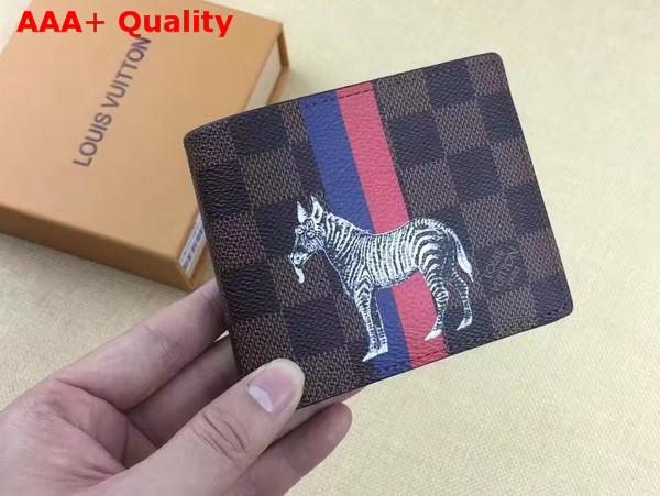 Louis Vuitton Multiple Wallet Damier Ebene Canvas with Zebra Illustration N63343 Replica