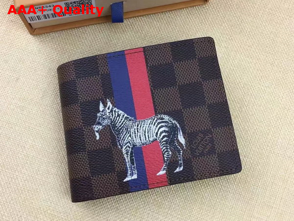 Louis Vuitton Multiple Wallet Damier Ebene Canvas with Zebra Illustration N63343 Replica