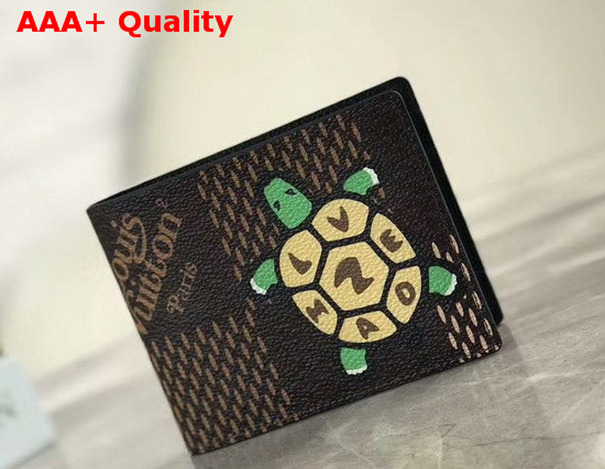 Louis Vuitton Multiple Wallet Giant Damier Ebene Canvas and Featuring a Tortoise with LV Made on His Shell N60396 Replica