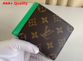 Louis Vuitton Multiple Wallet Monogram Macassar Coated Canvas and Minty Green Cowhide Leather M81537 Replica