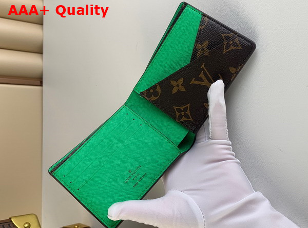 Louis Vuitton Multiple Wallet Monogram Macassar Coated Canvas and Minty Green Cowhide Leather M81537 Replica