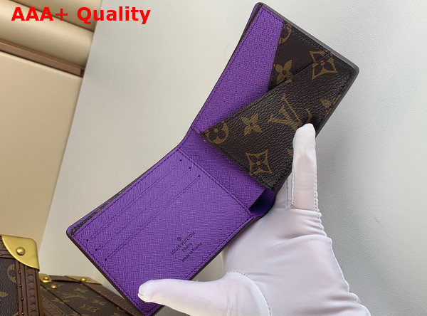 Louis Vuitton Multiple Wallet Monogram Macassar Coated Canvas and Purple Cowhide Leather Replica