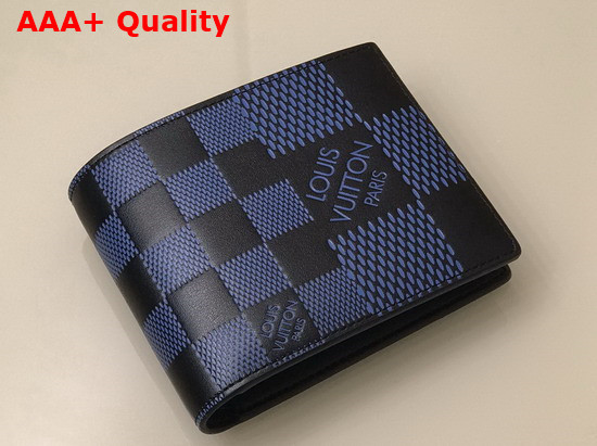 Louis Vuitton Multiple Wallet Navy Blue and Black Damier Infini 3D Cowhide Leather N60440 Replica