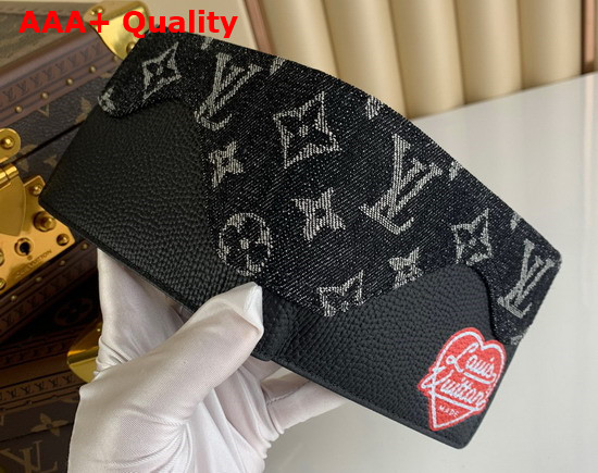 Louis Vuitton Multiple Wallet in Black Monogram Denim and Taurillon Leather Replica