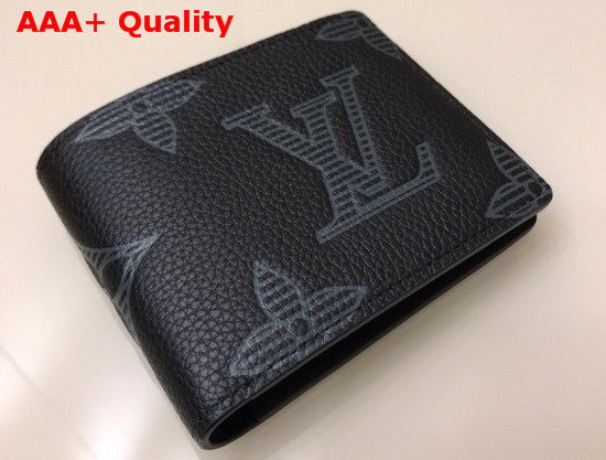 Louis Vuitton Multiple Wallet in Black Taurillon Shadow Leather with Embossed Large Monogram Pattern Replica