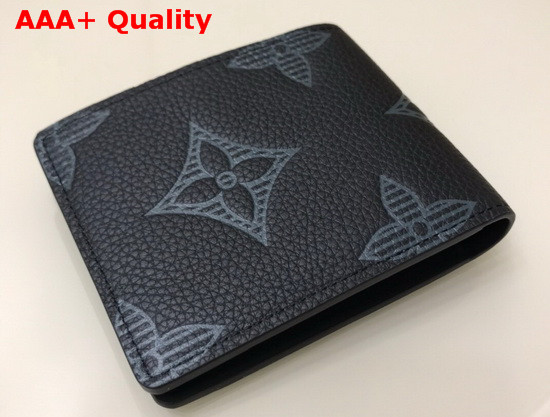 Louis Vuitton Multiple Wallet in Black Taurillon Shadow Leather with Embossed Large Monogram Pattern Replica