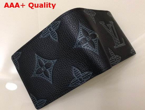 Louis Vuitton Multiple Wallet in Black Taurillon Shadow Leather with Embossed Large Monogram Pattern Replica