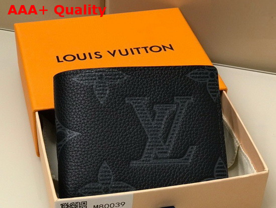 Louis Vuitton Multiple Wallet in Black Taurillon Shadow Leather with Embossed Large Monogram Pattern Replica