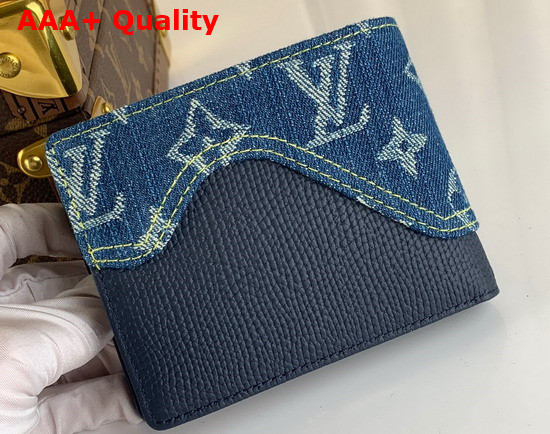 Louis Vuitton Multiple Wallet in Blue Monogram Denim and Navy Blue Taurillon Leather Replica