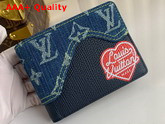 Louis Vuitton Multiple Wallet in Blue Monogram Denim and Navy Blue Taurillon Leather Replica