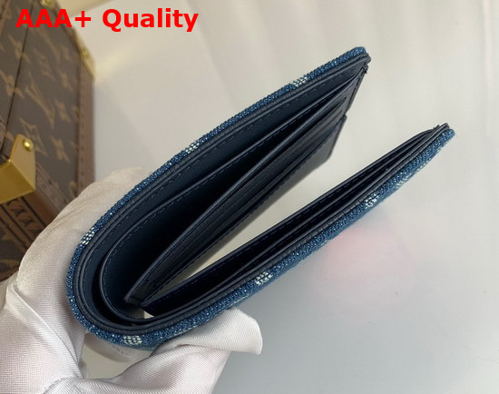 Louis Vuitton Multiple Wallet in Blue Monogram Denim and Navy Blue Taurillon Leather Replica