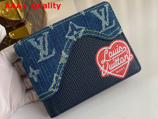 Louis Vuitton Multiple Wallet in Blue Monogram Denim and Navy Blue Taurillon Leather Replica