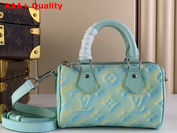 Louis Vuitton Nano Speedy Vert Deau Green Sprayed and Embossed Grained Cowhide Leather Replica