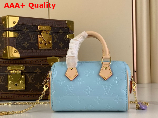 Louis Vuitton Nano Speedy in Sky Blue Monogram Vernis Leather M83000 Replica