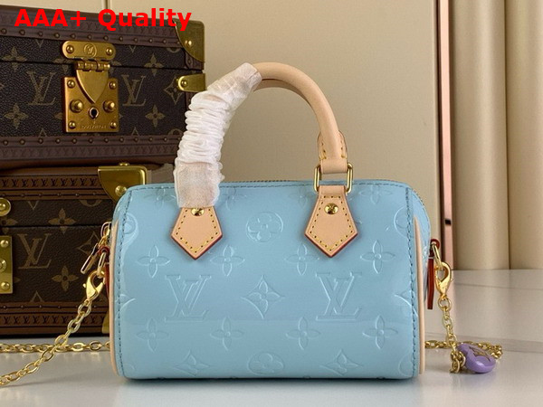 Louis Vuitton Nano Speedy in Sky Blue Monogram Vernis Leather M83000 Replica