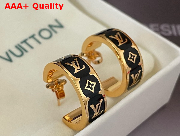 Louis Vuitton Nanogram Enamel Earrings Gold Metal with Black Enamel M01833 Replica