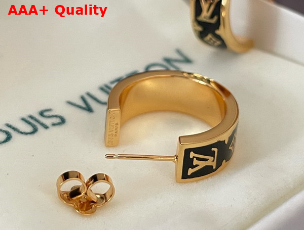 Louis Vuitton Nanogram Enamel Earrings Gold Metal with Black Enamel M01833 Replica