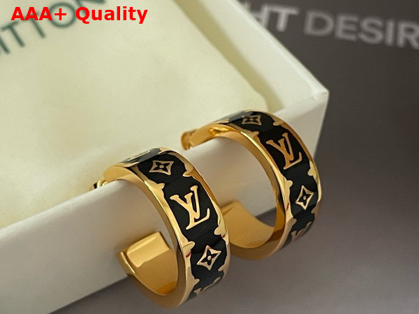 Louis Vuitton Nanogram Enamel Earrings Gold Metal with Black Enamel M01833 Replica