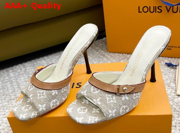 Louis Vuitton Neo Revival Mule in Beige Monogram Denim and Natural Calf Leather Replica