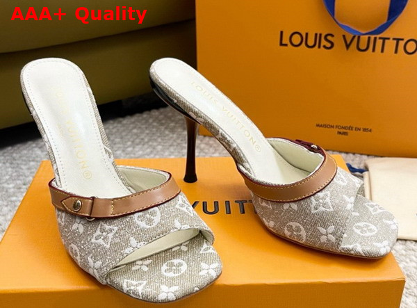 Louis Vuitton Neo Revival Mule in Beige Monogram Denim and Natural Calf Leather Replica